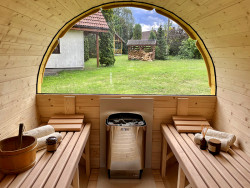 Fass Sauna Garten Sauna Outdoor Sauna L. 2,8m Ø 2,2m Wandstärke 58 mm