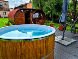 Thermoholz Outdoor Whirlpool BadeFass mit Interner Holzofen Ø 1.76 m